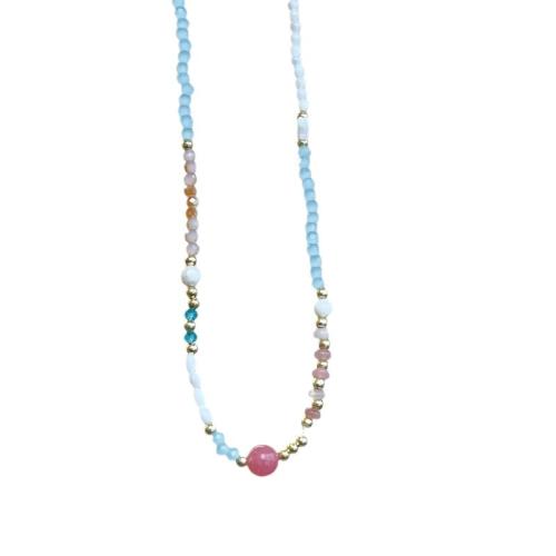 Gemstone Necklaces, Brass, with Natural Stone & Shell & Plastic Pearl, with 5CM extender chain, handmade, for woman, multi-colored Approx 39.5 cm 