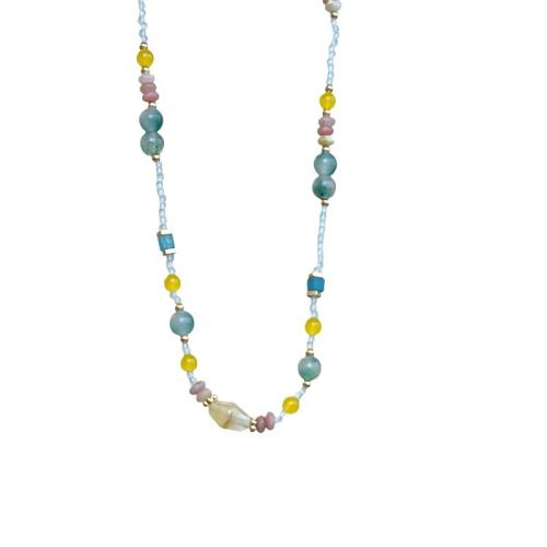 Gemstone Necklaces, Titanium Steel, with Natural Stone, with 6CM extender chain, handmade, for woman, multi-colored Approx 35.5 cm 