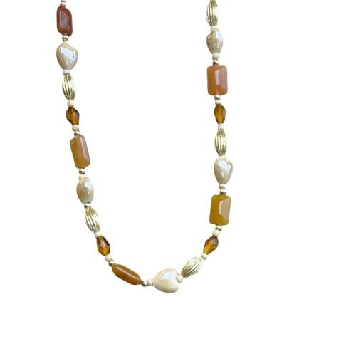 Gemstone Necklaces, Brass, with Natural Stone & Porcelain, with 5CM extender chain, handmade, for woman, multi-colored Approx 40 cm 