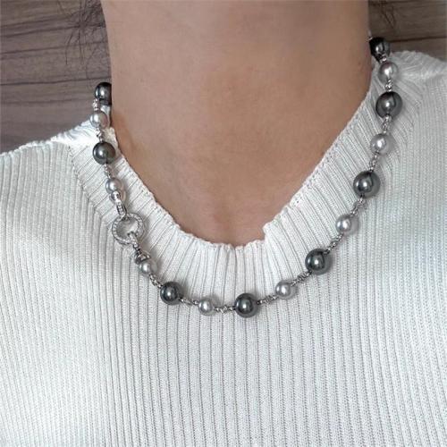 Collier de perles en plastique, laiton, avec perle de plastique, Placage, unisexe & avec strass, noire Environ 45 cm, Vendu par PC