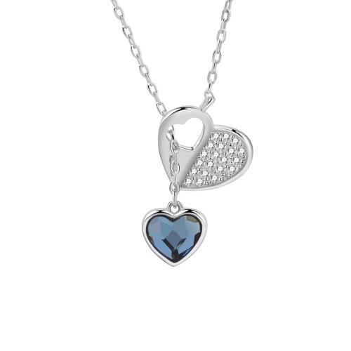 Cubic Zirconia Micro Pave Sterling Silver Necklace, 925 Sterling Silver, with Austrian Crystal & Acrylic, with 6CM extender chain, Heart, micro pave cubic zirconia & for woman, platinum color Approx 42 cm [