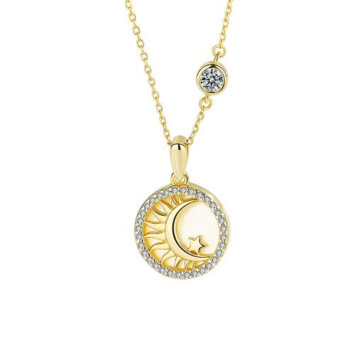 Cubic Zirconia Micro Pave Sterling Silver Necklace, 925 Sterling Silver, with Shell, with 5CM extender chain, micro pave cubic zirconia & for woman Approx 40 cm [