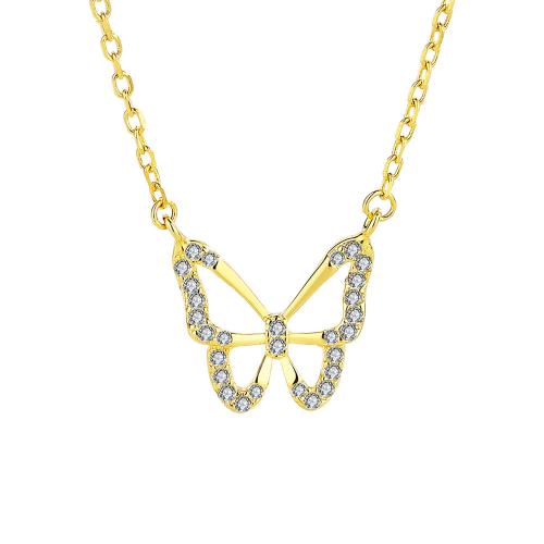 Cúbicos circón Micro pavimenta collar de plata Esterlinas, plata de ley 925, con 5CM extender cadena, Mariposa, micro arcilla de zirconia cúbica & para mujer, más colores para la opción, longitud:aproximado 40 cm, Vendido por UD