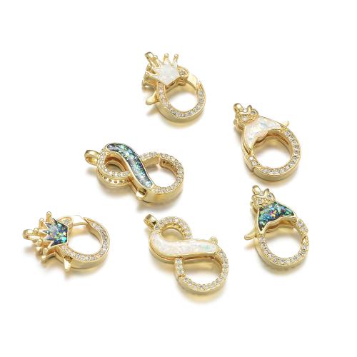 Brass Lobster Claw Clasp, with Opal, plated, DIY & micro pave cubic zirconia 