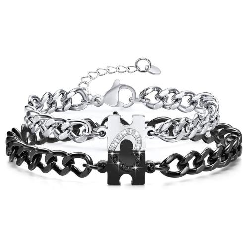 Titanium Steel Couple Bracelet, Unisex & micro pave cubic zirconia 