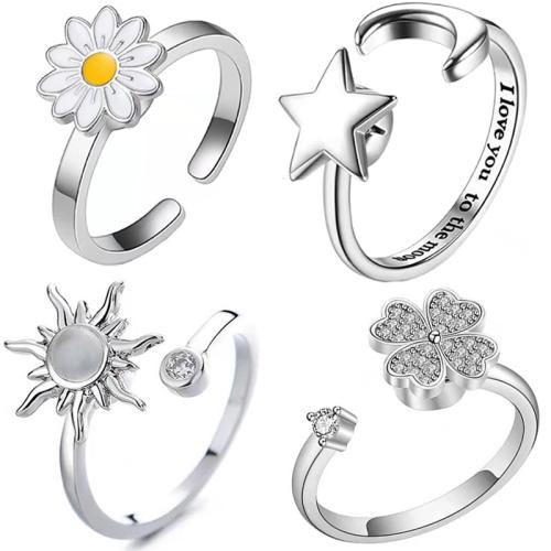 Befestigter Zirkonia Messingring Fingerring, Messing, plattiert, verschiedene Stile für Wahl & Micro pave Zirkonia & für Frau & Emaille, Silberfarbe, verkauft von PC[