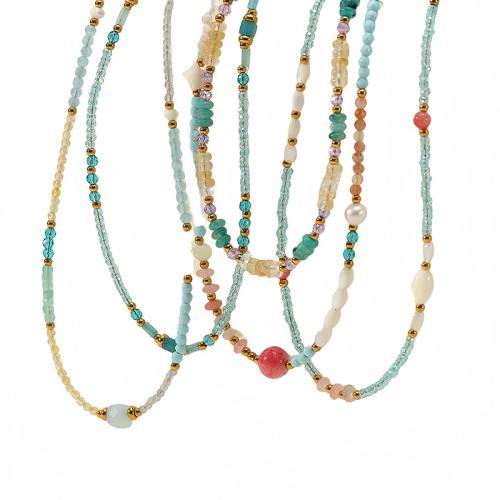 Collier de perles d'eau douce , Acier inoxydable 304, avec Pierre naturelle & perle d'eau douce cultivée, Placage, styles différents pour le choix & pour femme, plus de couleurs à choisir, Vendu par PC