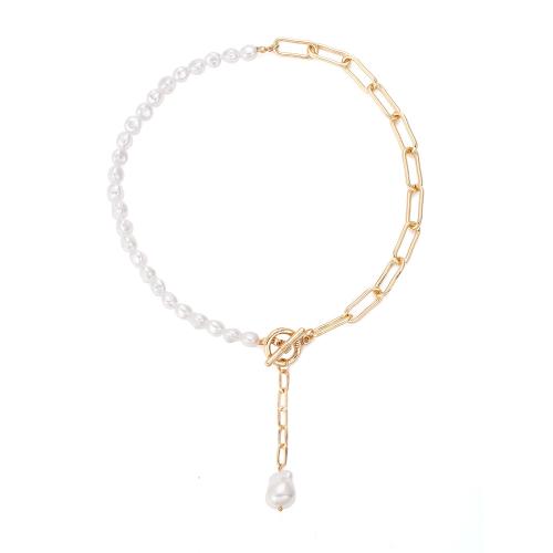 Collier de perles en plastique, perle de plastique, avec chaîne de fer, Placage, pour femme, doré Environ 48 cm, Vendu par PC