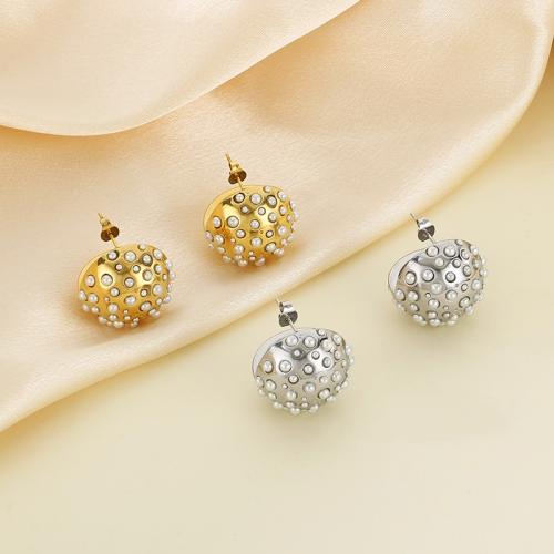 Stainless Steel Stud Earring, 304 Stainless Steel, with Plastic Pearl, Vacuum Ion Plating & for woman & with rhinestone 