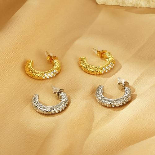 Stainless Steel Rhinestone Stud Earring, 304 Stainless Steel, Vacuum Ion Plating, for woman & with rhinestone 