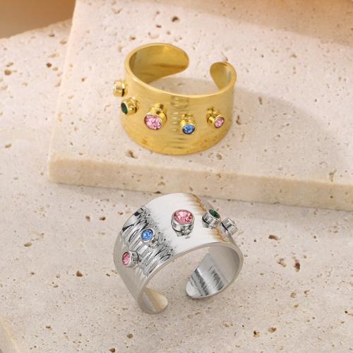 Rhinestone Stainless Steel Finger Ring, 304 Stainless Steel, Vacuum Ion Plating & for woman & with rhinestone 