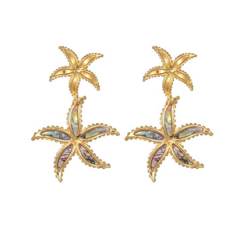 Acier titane Boucle d'oreille goutte, avec coquille, étoile de mer, Placage de couleur d'or, bijoux de mode & pour femme Vendu par paire