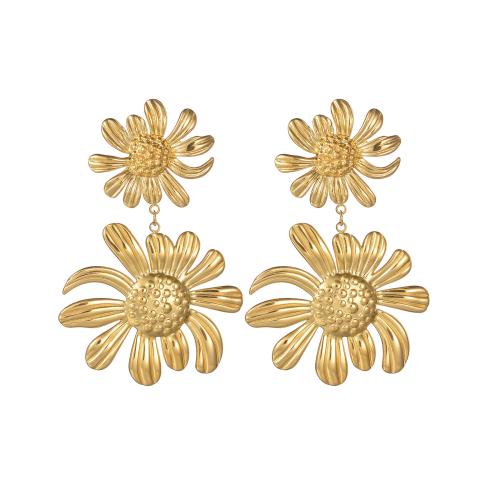 Acier titane Boucle d'oreille goutte, Tournesol, Placage de couleur d'or, bijoux de mode & pour femme Vendu par paire