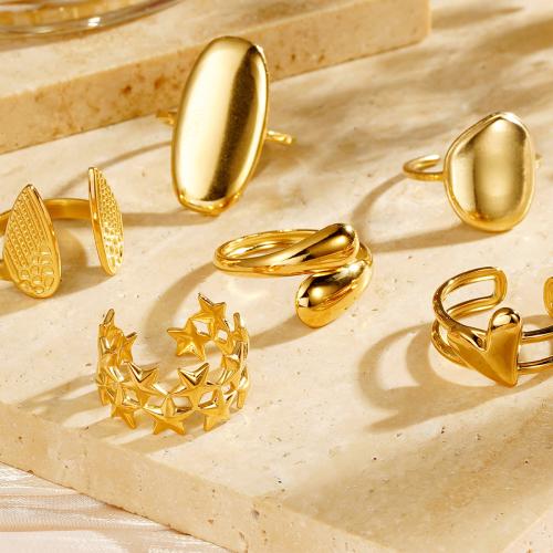 Titanstahl Manschette Fingerring, goldfarben plattiert, Modeschmuck & verschiedene Stile für Wahl & für Frau, Größe:6.5-8, verkauft von PC