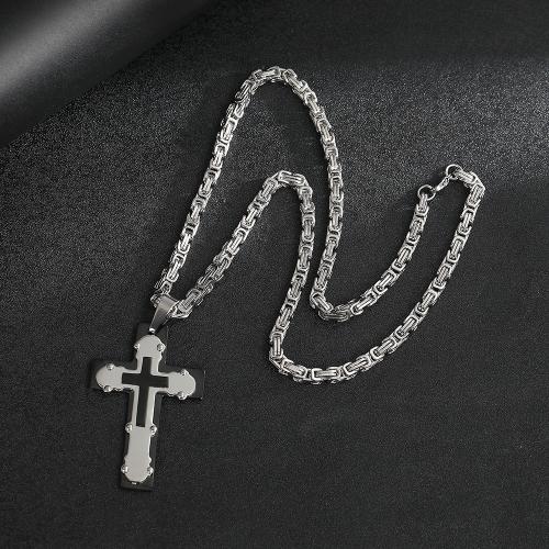 Acier inoxydable 304 collier, avec Acier titane, croix, bijoux de mode & pour homme Environ 23.6 pouce, Vendu par PC