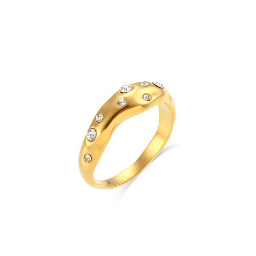 Cubic Zirconia Stainless Steel Finger Ring, 304 Stainless Steel, 18K gold plated, fashion jewelry & micro pave cubic zirconia & for woman, golden 