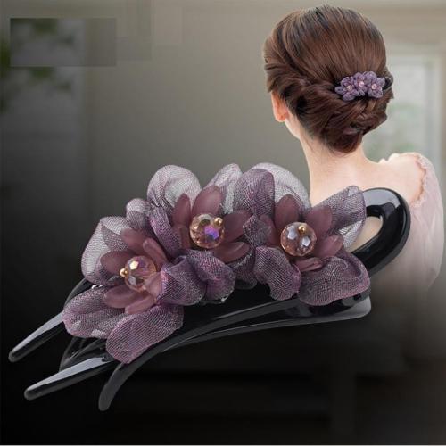 Hair Claw Clips, Acrylic, with Spun Silk, for woman 90mm 