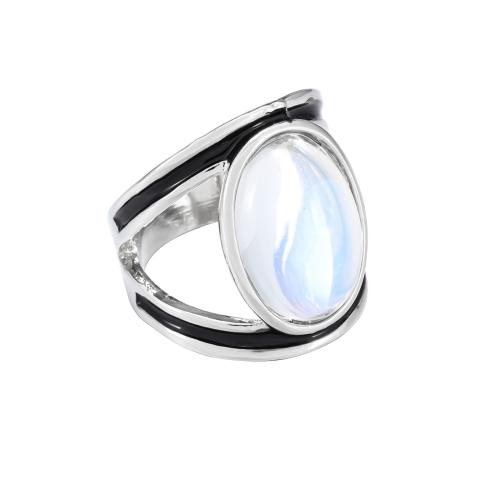 Zinc Alloy Finger Ring, with Sea Opal, fashion jewelry & for woman, silver color 