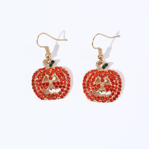 Zinc Alloy Drop Earring, Pumpkin, Halloween Design & fashion jewelry & for woman & with rhinestone 