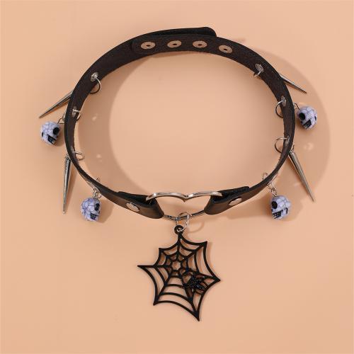 Zinc Alloy Collar, with PU Leather, Halloween Design & fashion jewelry & for woman 