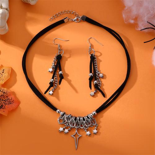 Zinc Alloy Jewelry Set, earring & necklace, with PU Leather, with 5cm extender chain, Spider Web, 2 pieces & fashion jewelry & for woman Approx 40 cm 