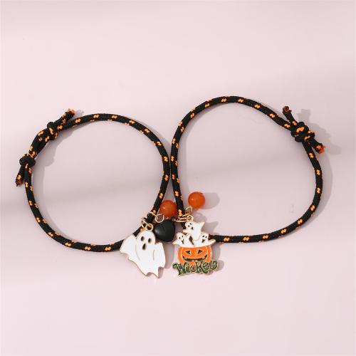 Zinc Alloy Couple Bracelet, with Cotton Cord, Halloween Design & 2 pieces & fashion jewelry & Unisex 