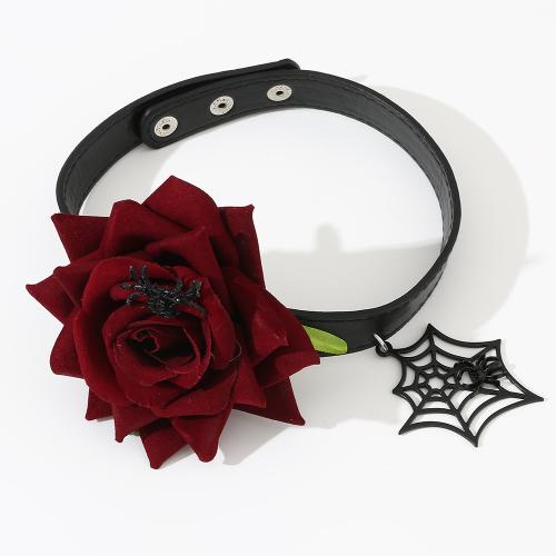 PU Leather Collar, Rose, Halloween Design & fashion jewelry & for woman Approx 42.5 cm 