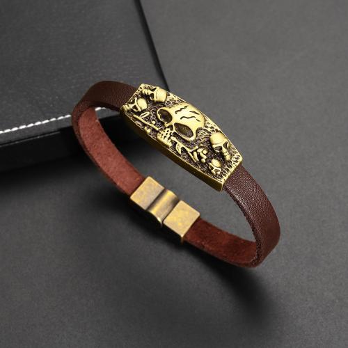 bracelet de cordon en PU , alliage de zinc, avec cuir PU, bijoux de mode & pour homme Environ 21 cm, Vendu par PC[