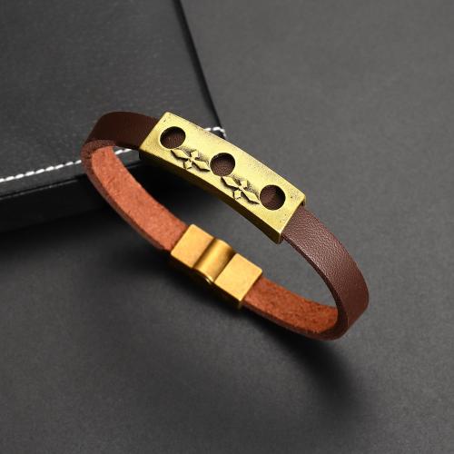 bracelet de cordon en PU , alliage de zinc, avec cuir PU, bijoux de mode & pour homme Environ 21 cm, Vendu par PC[