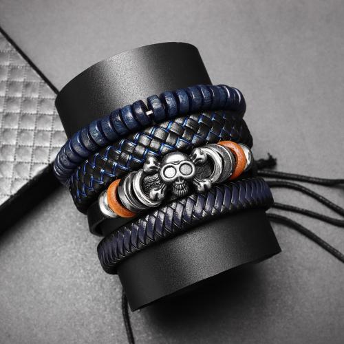 bracelet de cordon en PU , alliage de zinc, avec cuir PU, 4 pièces & bijoux de mode & pour homme, Diamètre inté Environ 65mm, Vendu par fixé[