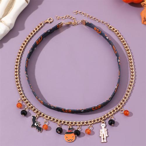 Zinc Alloy Collar, with PU Leather, with 4.5cm,5cm extender chain, Halloween Design & 2 pieces & fashion jewelry & for woman Approx 36 cm, Approx 37.5 cm 