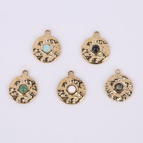 Gemstone Jewelry Pendant, 316 Stainless Steel, with Natural Stone, Vacuum Ion Plating golden, 15mm 