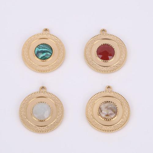 Gemstone Jewelry Pendant, 316 Stainless Steel, with Natural Stone, Vacuum Ion Plating golden, 25mm 