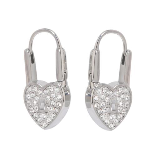 Stainless Steel Drop Earring, 304 Stainless Steel, Heart, fashion jewelry & for woman & with rhinestone, original color [