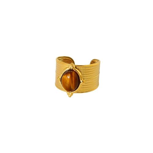 Edelstein Edelstahl Fingerring, 304 Edelstahl, mit Tigerauge, Vakuum-Ionen-Beschichtung, Einstellbar & Modeschmuck & für Frau, goldfarben, 19x14mm, verkauft von PC[