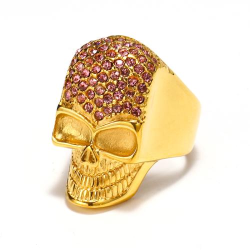 Rhinestone Stainless Steel Finger Ring, 304 Stainless Steel, Skull, Vacuum Ion Plating, fashion jewelry & for man & with rhinestone 31mm 