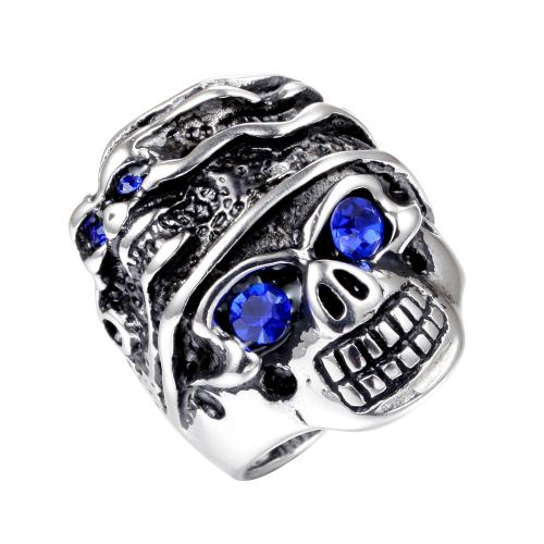 Rhinestone Stainless Steel Finger Ring, 304 Stainless Steel, Skull, fashion jewelry & for man & with rhinestone, original color, 30.9mm 