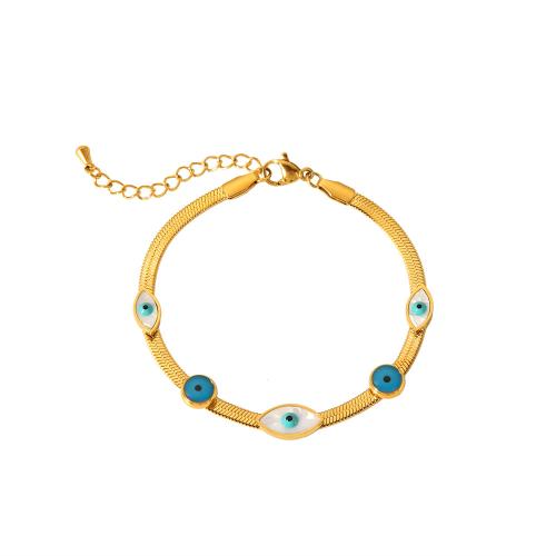 Evil Eye Jewelry Bracelet, 304 Stainless Steel, with 5cm extender chain, Vacuum Ion Plating, fashion jewelry & for woman & enamel, golden Approx 16.5 cm [