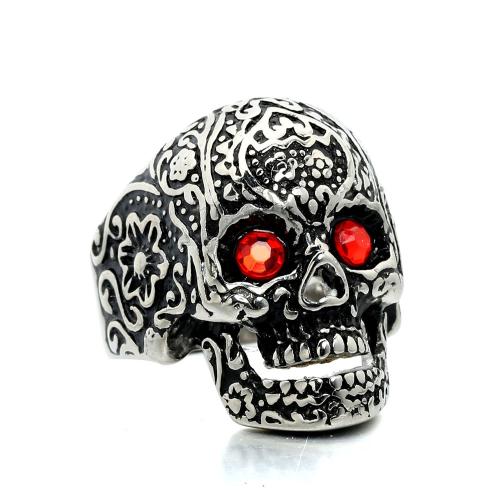 Rhinestone Stainless Steel Finger Ring, 304 Stainless Steel, Skull, Vacuum Ion Plating, fashion jewelry & for man & with rhinestone 28mm 