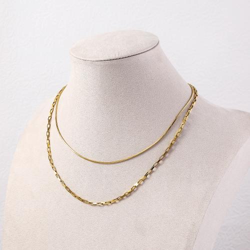 Collier de bijoux de titane, Acier titane, Placage de couleur d'or, Double couche & pour femme, Vendu par PC