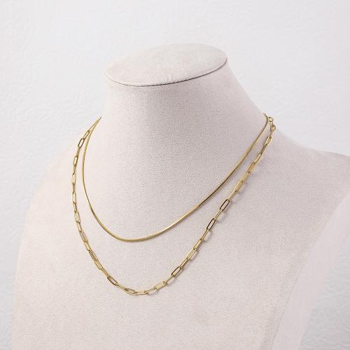 Collier de bijoux de titane, Acier titane, Placage de couleur d'or, Double couche & pour femme, Vendu par PC