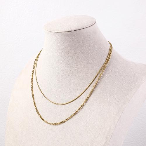 Collier de bijoux de titane, Acier titane, Placage de couleur d'or, Double couche & pour femme, Vendu par PC