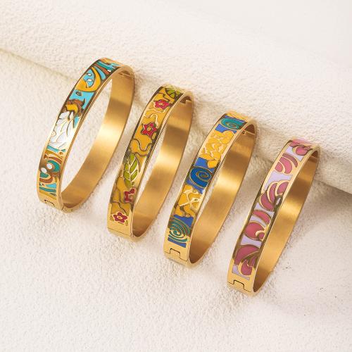 Stainless Steel Bangle, 304 Stainless Steel, gold color plated & for woman & enamel cm 