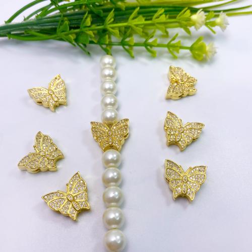 Cubic Zirconia Micro Pave Brass Beads, Butterfly, plated, DIY & micro pave cubic zirconia [