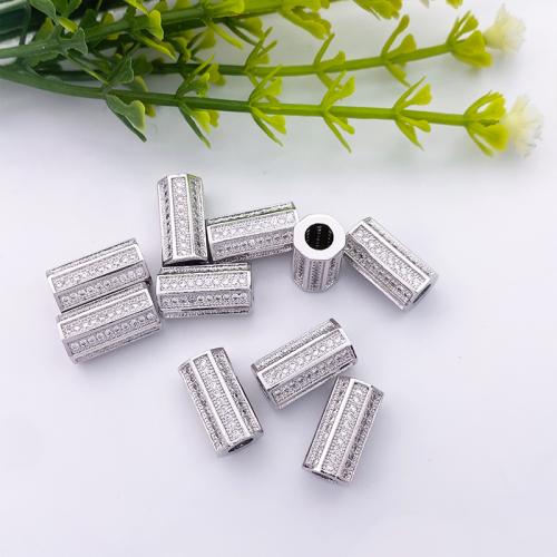 Cubic Zirconia Micro Pave Brass Beads, silver color plated, micro pave cubic zirconia & for woman [