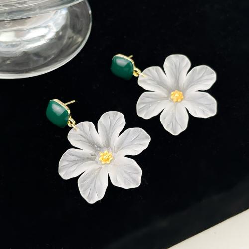 Acrylic Drop Earring, Zinc Alloy, with Acrylic, Flower, plated, fashion jewelry & enamel & with rhinestone, white 