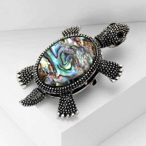 Enamel Brooch, Zinc Alloy, Turtle, plated, fashion jewelry, silver color 