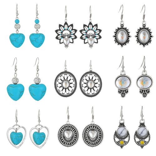 Turquoise Zinc Alloy Earring, with turquoise, antique silver color plated, fashion jewelry & for woman 