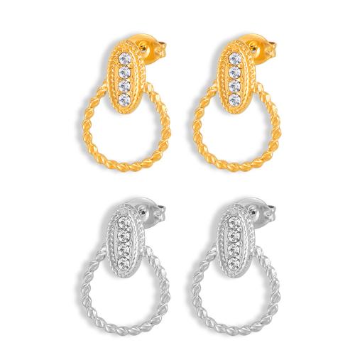 Boucles d'oreilles en acier titane, Placage, bijoux de mode & pavé de micro zircon & pour femme, plus de couleurs à choisir, Vendu par paire[