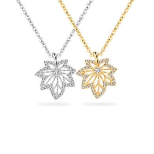 Cubic Zirconia Micro Pave Sterling Silver Necklace, 925 Sterling Silver, with 5CM extender chain, Maple Leaf, micro pave cubic zirconia & for woman Approx 40 cm 